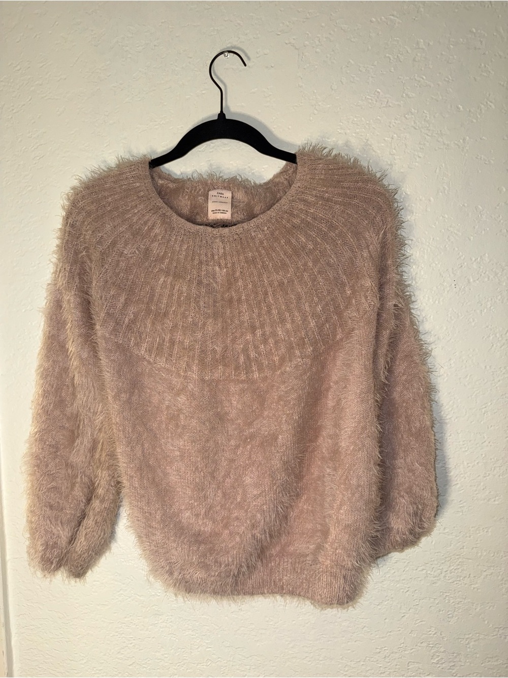 Zara Fuzzy Crewneck Sweater in Dusty Rose